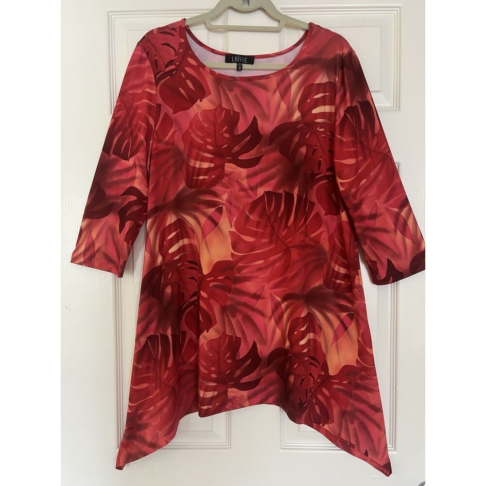 LBISSE Monstera Leaf Tunic Top Dress Tropical Palm Print 3/4 Sleeve Made in USA